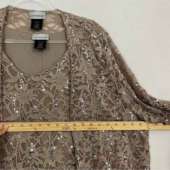 Set of Two Catherines Light Brown Sequins Cardigan and Top size 26W Formal - Picture 6 of 9